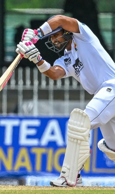 Dinesh Chandimal plays a defensive shot